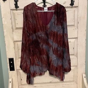 Bloo Jool NWOT burgundy and grey deconstructed  blouse  Size XL